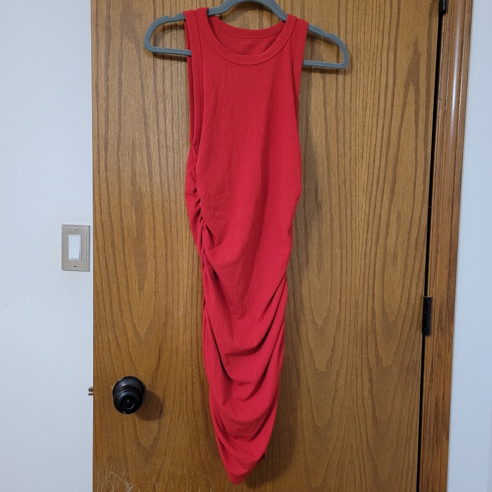 Red Sleeveless Ruched Dress